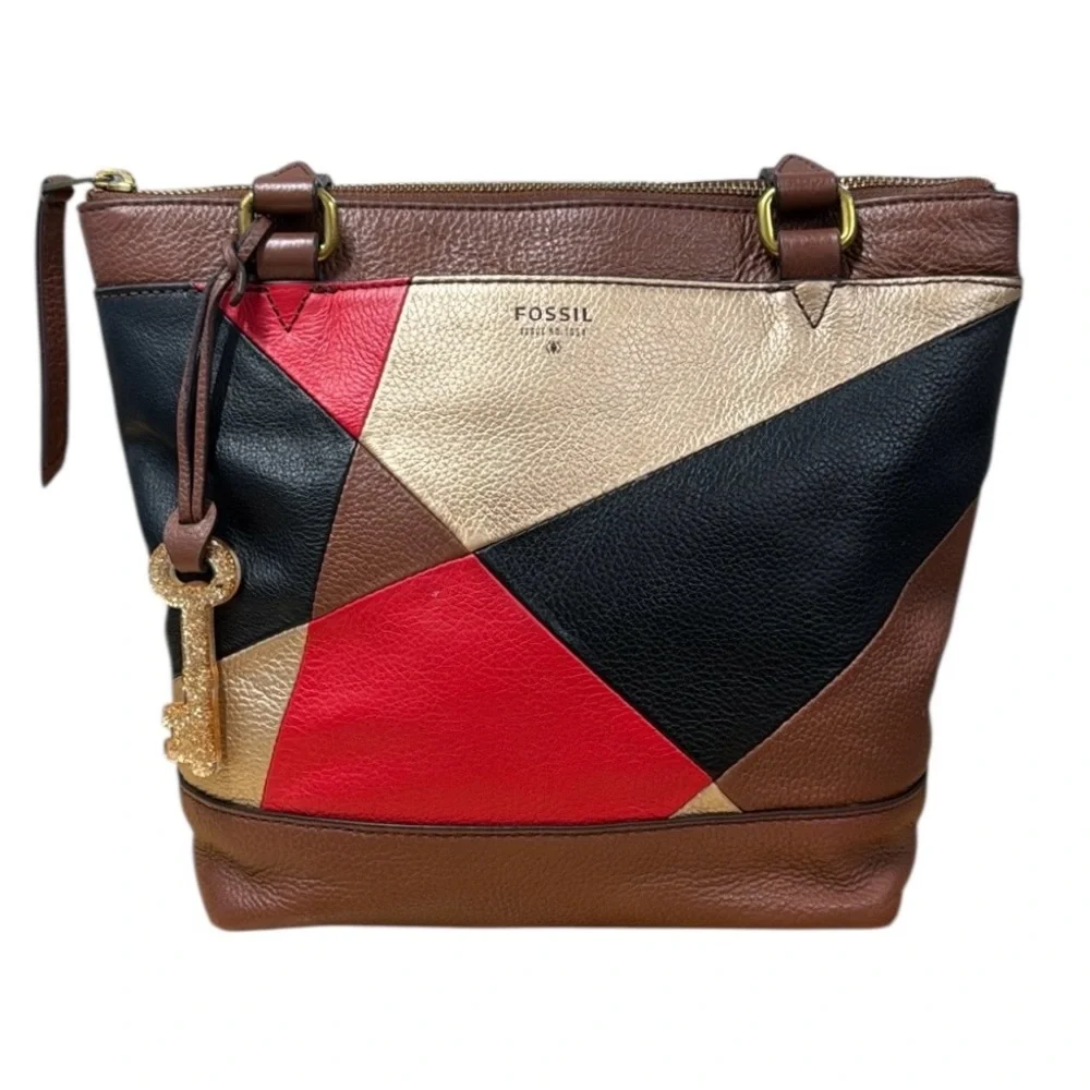 Fossil Gift Patchwork Leather Small Shopper Bag Tote Shoulder Purse 10